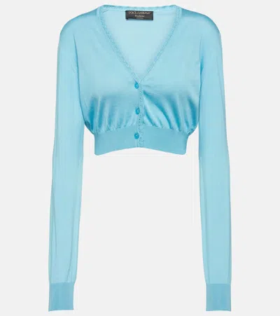 Dolce & Gabbana Capri Cropped Silk Cardigan In Blau