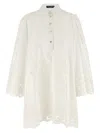 Dolce & Gabbana Sleeve Puff Embroidery Floral Hem Scalloped In White