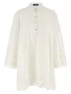 Dolce & Gabbana Sleeve Puff Embroidery Floral Hem Scalloped In White