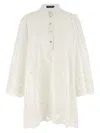 Dolce & Gabbana Sleeve Puff Embroidery Floral Hem Scalloped In White