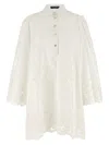 Dolce & Gabbana Sleeve Puff Embroidery Floral Hem Scalloped In White