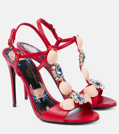 Dolce & Gabbana Capri Embellished Leather Sandals In Red