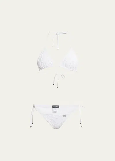 Dolce & Gabbana Broderie Anglaise Bikini In White