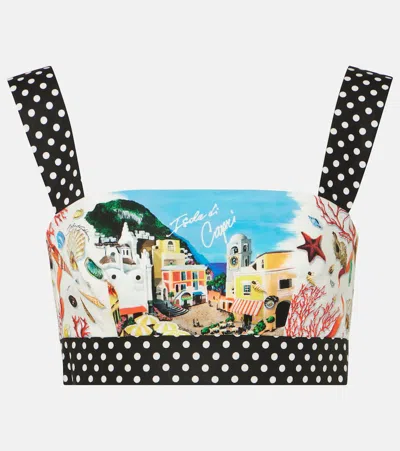 Dolce & Gabbana Capri Polka-dot Printed Cotton Bra Top In Multicoloured