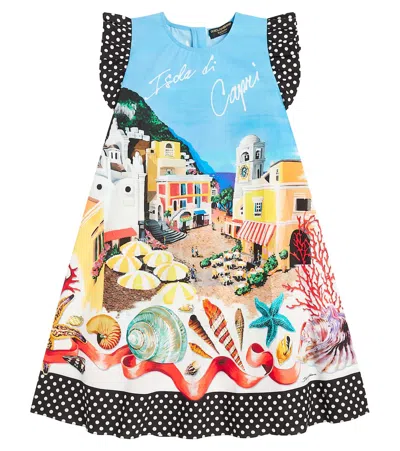 Dolce & Gabbana Kids' Capri Printed Cotton Poplin Dress In Multicoloured