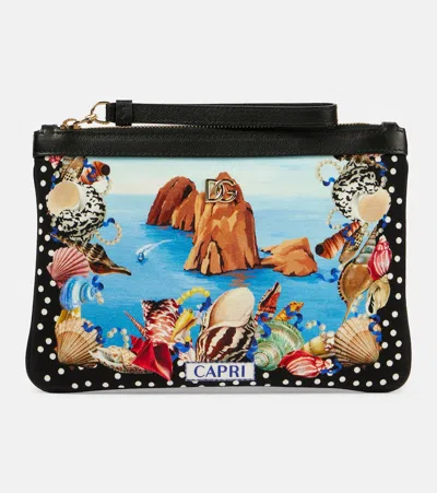 Dolce & Gabbana Capri Printed Leather-trimmed Canvas Pouch In Multicoloured