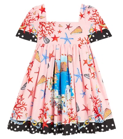 Dolce & Gabbana Kids' Capri Printed Pleated Cotton Poplin Dress In Multicoloured