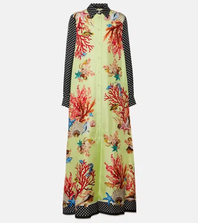 Dolce & Gabbana Capri Printed Silk Satin Shirt Dress In Multicoloured