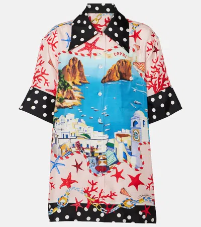 Dolce & Gabbana Capri Printed Silk Satin Shirt In Multicoloured