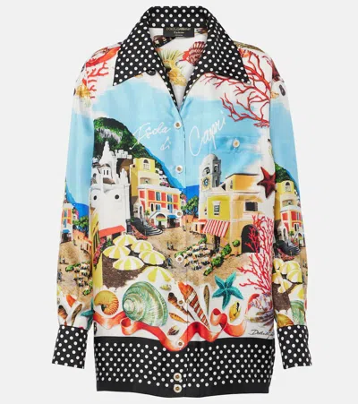 Dolce & Gabbana Capri Printed Silk Satin Shirt In Multicoloured