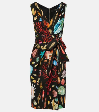 Dolce & Gabbana Capri Printed Tie-detail Cotton Midi Dress In Multicoloured