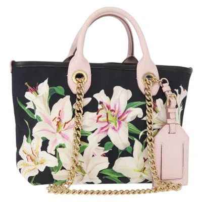 Pre-owned Dolce & Gabbana Capri Tote Printed Canvas With Lizard Embossed Leather Multicolour Canvas Tote Bag B