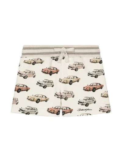 Dolce & Gabbana Kids' Car-print Cotton Shorts In White