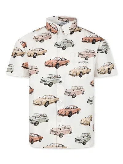 Dolce & Gabbana Kids' Car Print Short-sleeved Shirt In Neutrals