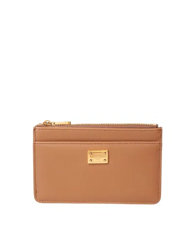 Dolce & Gabbana Caramel Color Plonge Leather Card Holder In Brown
