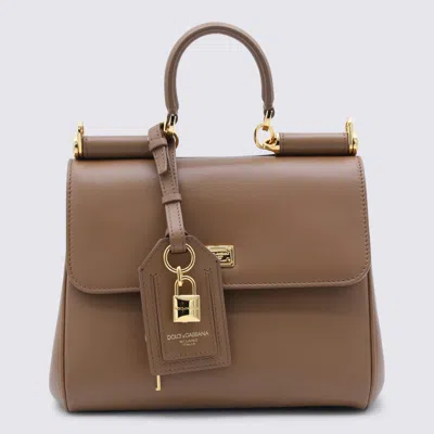 Dolce & Gabbana Caramel Leather My Sicily Medium Top Handle Bag In Brown