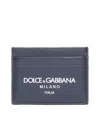 Dolce & Gabbana Calfskin Card Case In Blue