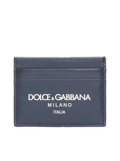 Dolce & Gabbana Calfskin Card Case In Blue