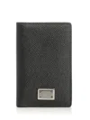 Dolce & Gabbana Black Calf Leather Logo Plaque Trifold Keyring Key Holder In Black