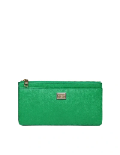 Dolce & Gabbana Card Holder In Green Calfskin In Verde