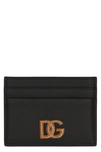 Dolce & Gabbana Card Holder In Leather With Logo In Black