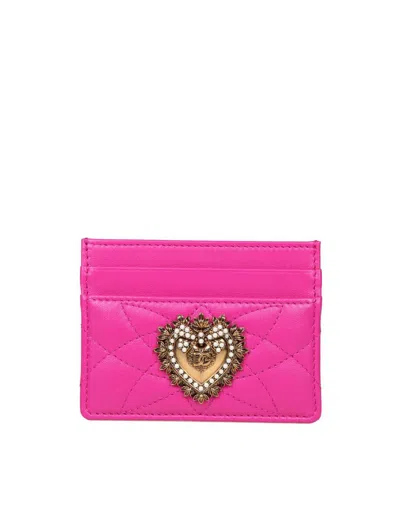 Dolce & Gabbana Devotion Card Holder In Shocking Pink Leather
