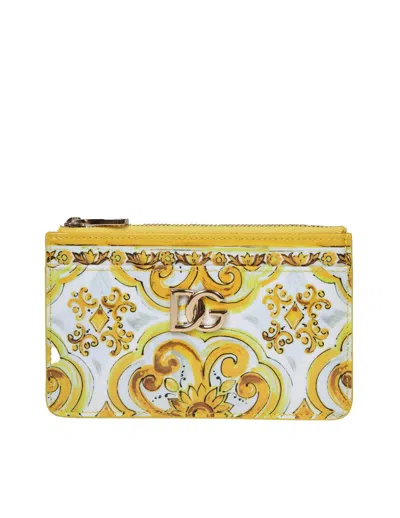 Dolce & Gabbana Elegant Majolica Print Mini Card Holder In Yellow