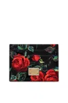 Dolce & Gabbana Polished Calfskin Rose Print Card Holder Accessories In Red