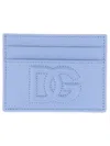 Dolce & Gabbana Calf Leather Cardholder With Logo In Azure