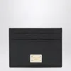 Dolce & Gabbana Black Dauphine Leather Card Holder With Logo Plaque In Black