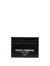 Dolce & Gabbana Calf Leather Cardholder With White Logo In Black