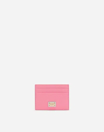Dolce & Gabbana Dauphine Calfskin Card Holder With Branded Tag In Pink