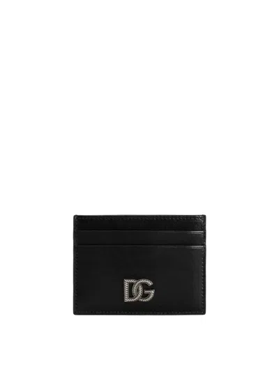 Dolce & Gabbana Calfskin Card Holder With Dg Logo In Black