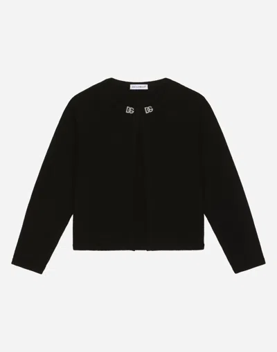 Dolce & Gabbana Cashmere Cardigan With Metal Dg Logo In Black