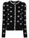 Dolce & Gabbana Intarsia Logo Virgin Wool Cardigan In Black