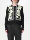 Dolce & Gabbana Floral Print Knit Cardigan With Ribbed Cuffs In Schwarz