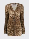 Dolce & Gabbana Cashmere Cardigan With Leopard Print In Brown