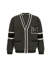 Dolce & Gabbana Striped Virgin Wool V-neck Cardigan In Verde Militare
