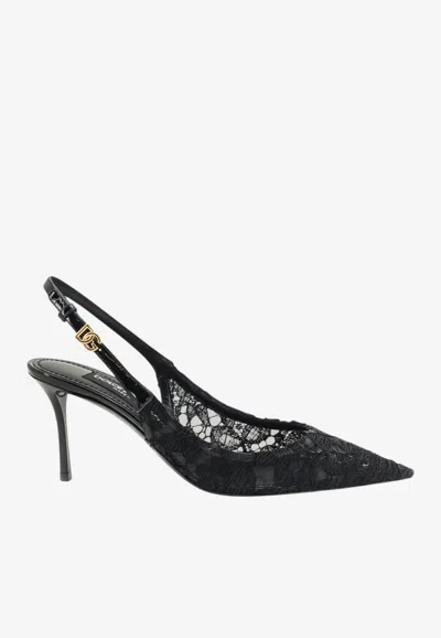 Dolce & Gabbana Cardinale 75 Slingback Lace Pumps In Black