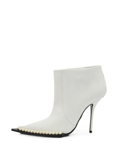 Pre-owned Dolce & Gabbana Cardinale Faux-pearl Ankle Boots In White