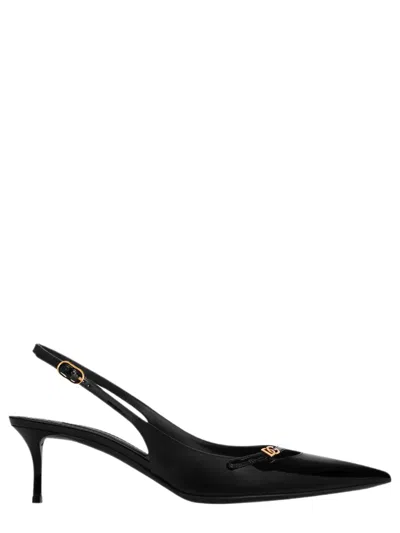 Dolce & Gabbana Cardinale New Base Leather-heel Pumps With Crossed Dg Logo In Black
