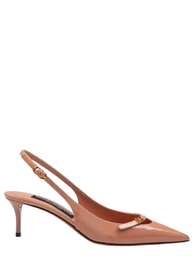 Dolce & Gabbana Cardinale New Base Leather-soled Heeled Slides With Personalized Insole And Crossed  In Pink