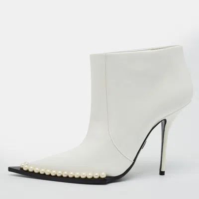Pre-owned Dolce & Gabbana Cardinale Size 36 White Patent Leather Ankle Length Boots