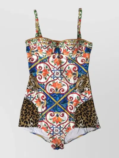 Dolce & Gabbana Caretto One Piece Beachwear Bikini Majolica In Multi