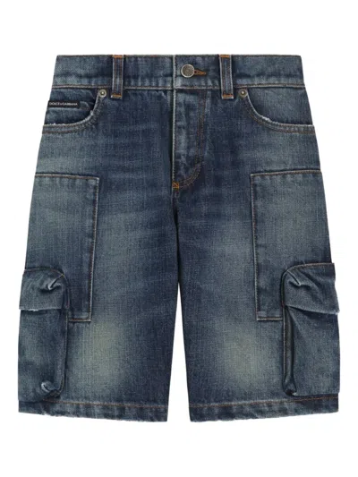 Dolce & Gabbana Kids' Cargo Denim Shorts In Blue