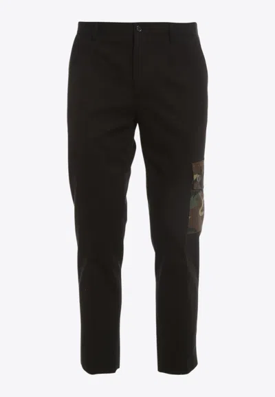 Dolce & Gabbana Cargo Pants With Cameo Pockets In Black