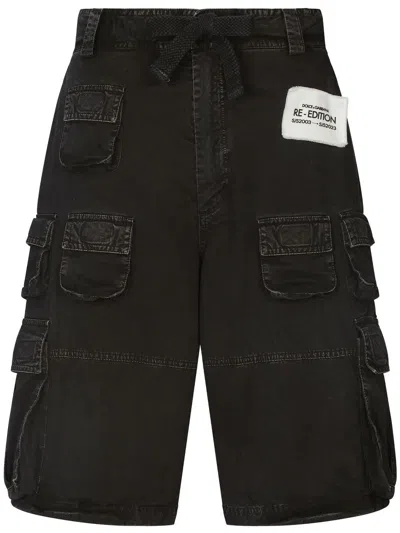 Dolce & Gabbana Cargo-pockets Washed Denim Shorts In Black