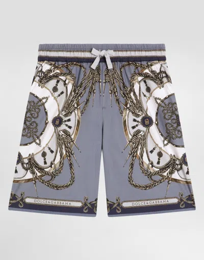 Dolce & Gabbana Kids' Cargo-print Poplin Bermuda Shorts In Gray