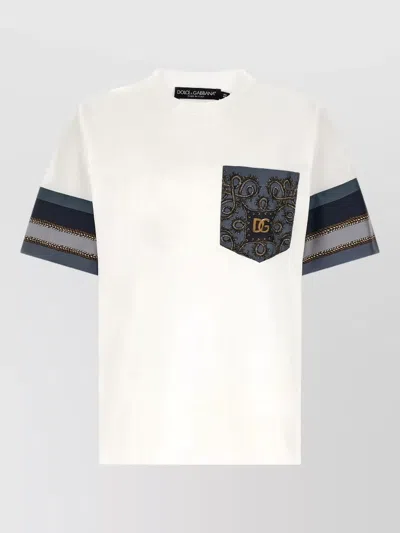 Dolce & Gabbana Cargo Silk Insert T Shirt Chest Pocket In White