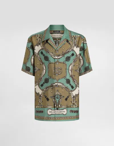 Dolce & Gabbana Hawaii Shirt In Washed Silk Twill With Cargo Print In Multi